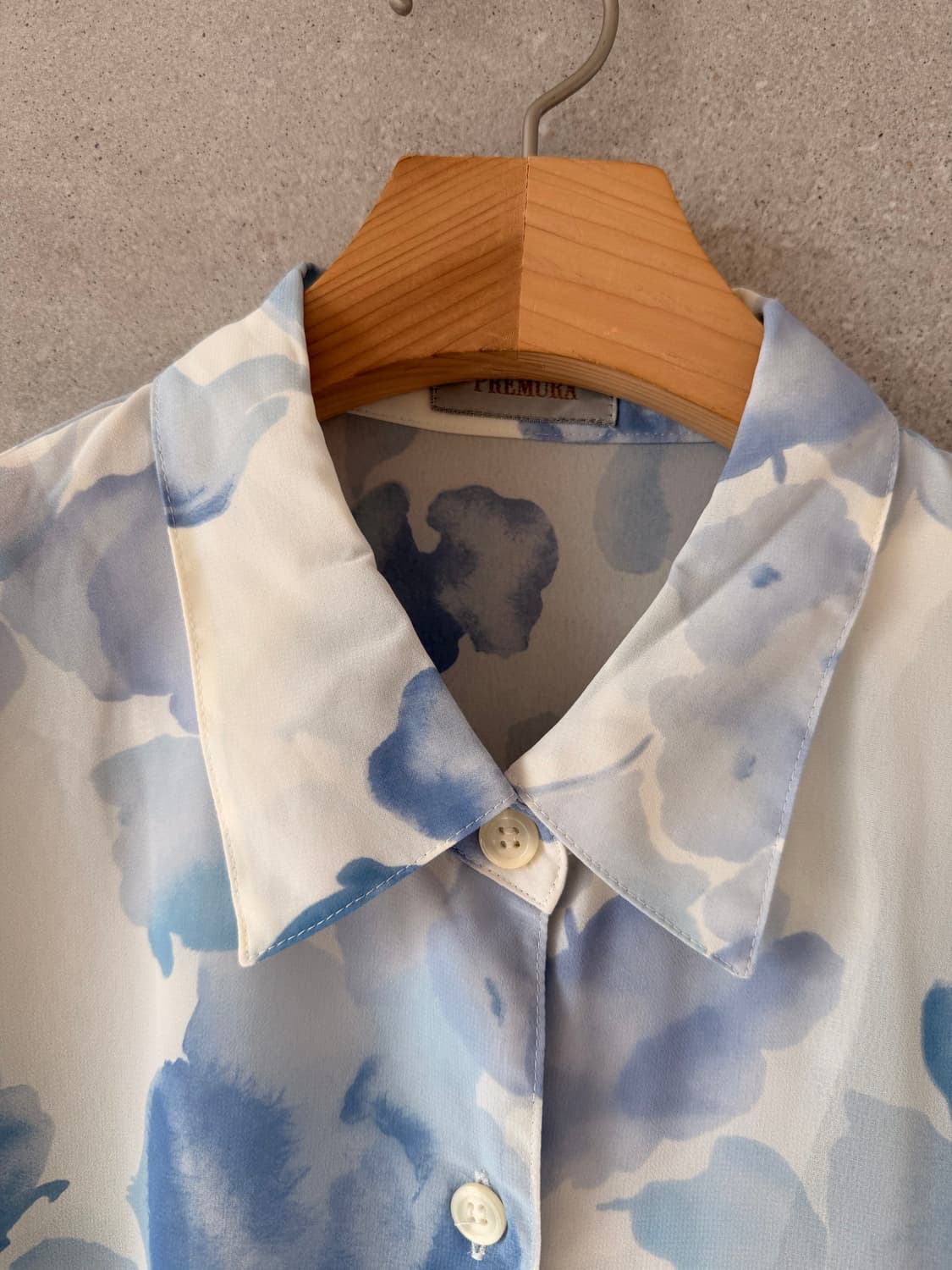 일본제 시스루 꽃무늬 긴팔 블라우스 블루 화이트 상품이미지4