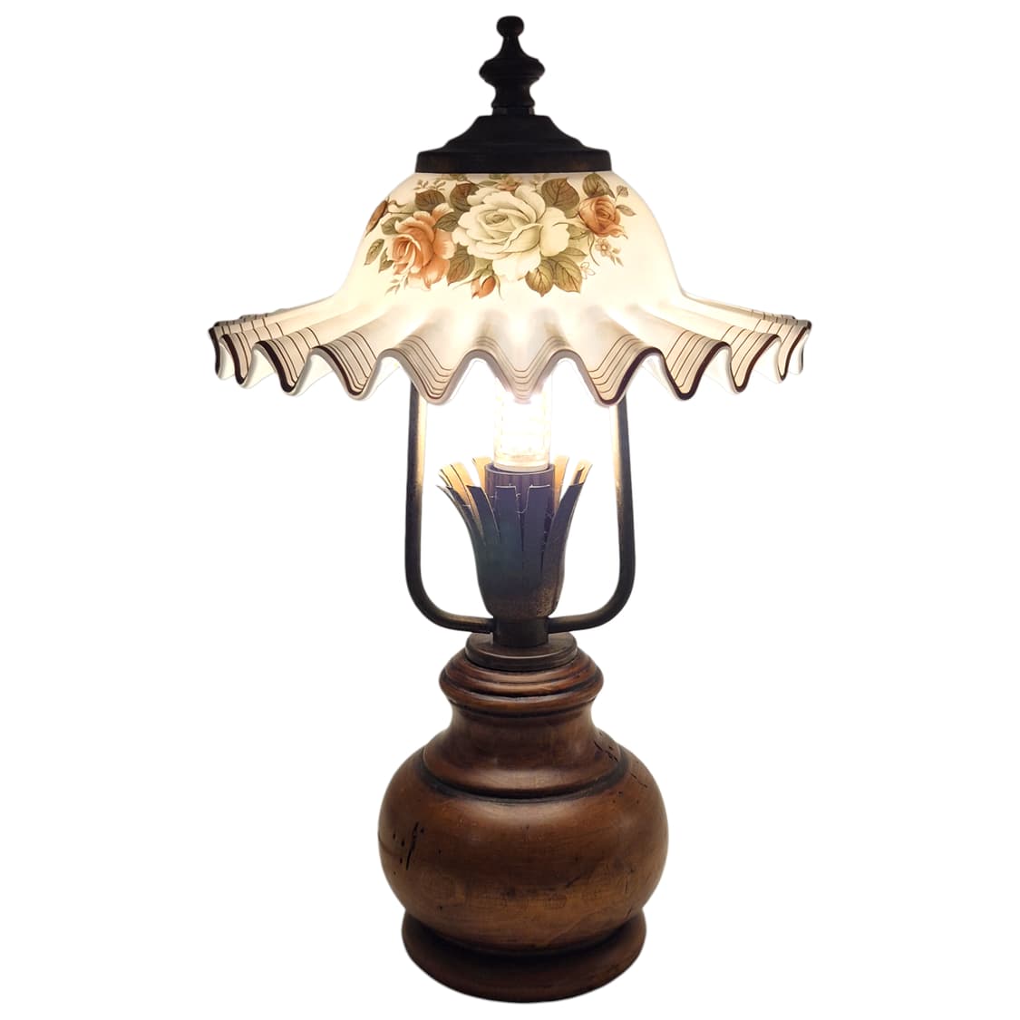 70s 엔틱 밀크글라스 플리츠 우드 스탠드 상품이미지2