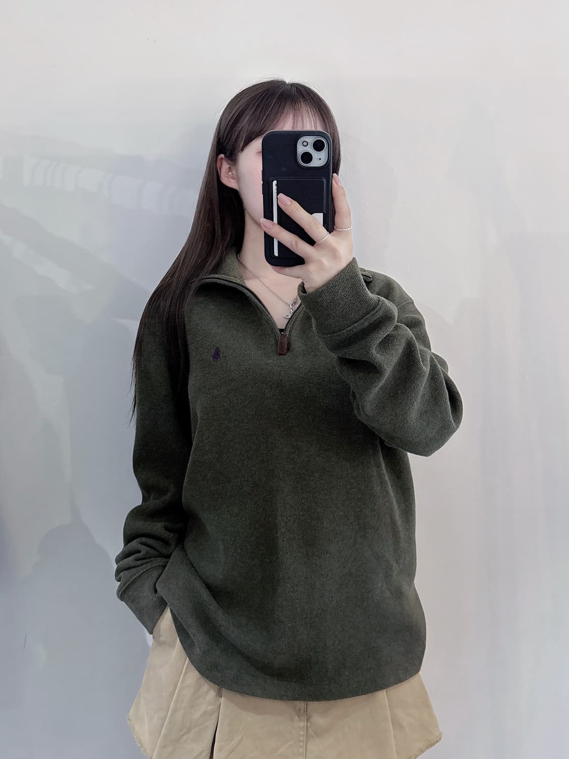폴로랄프로렌 퍼플포니 카키 반집업 니트 상품이미지1