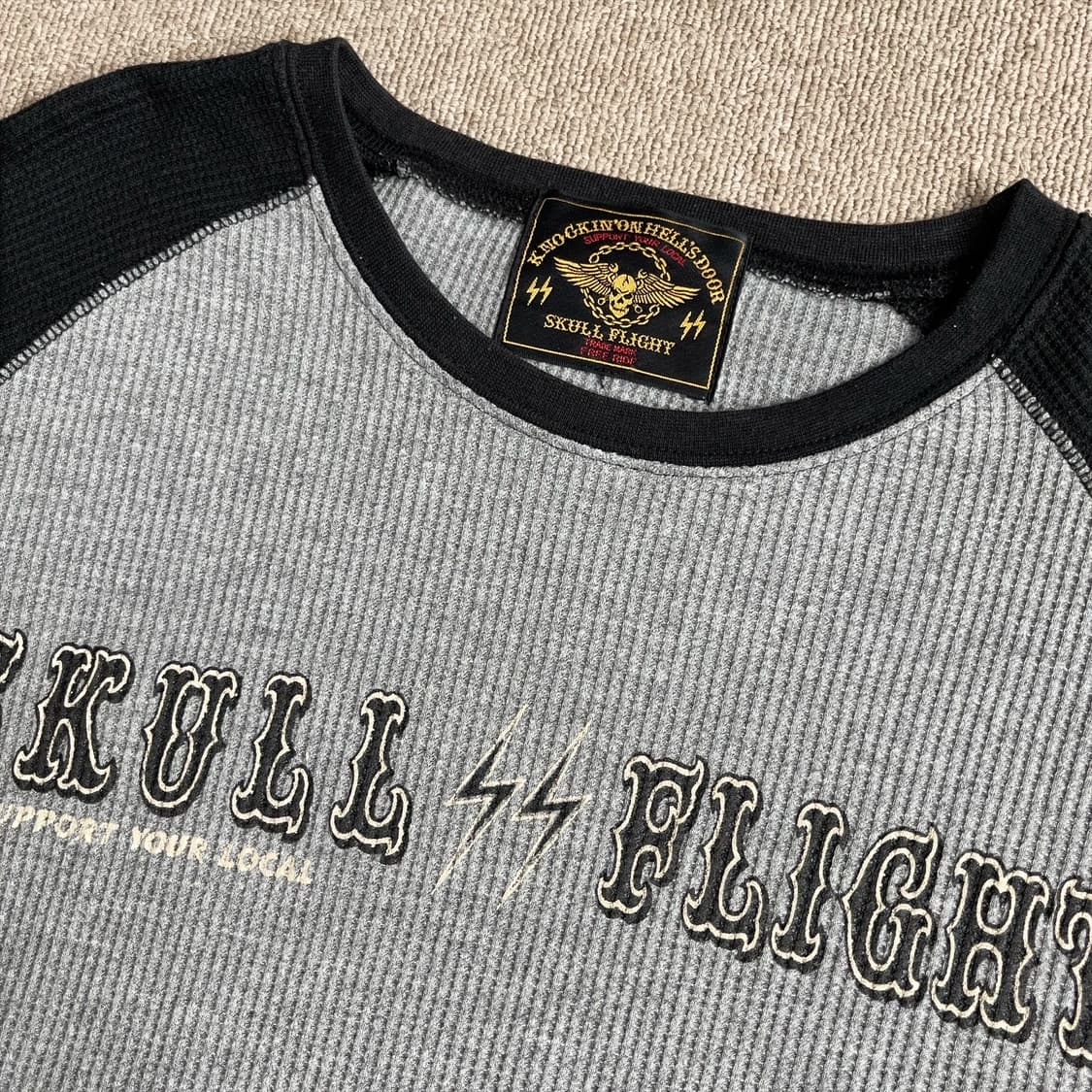 스컬 플라이트 십자가 그래픽 써멀 와플 티셔츠 슬리브 상품이미지3