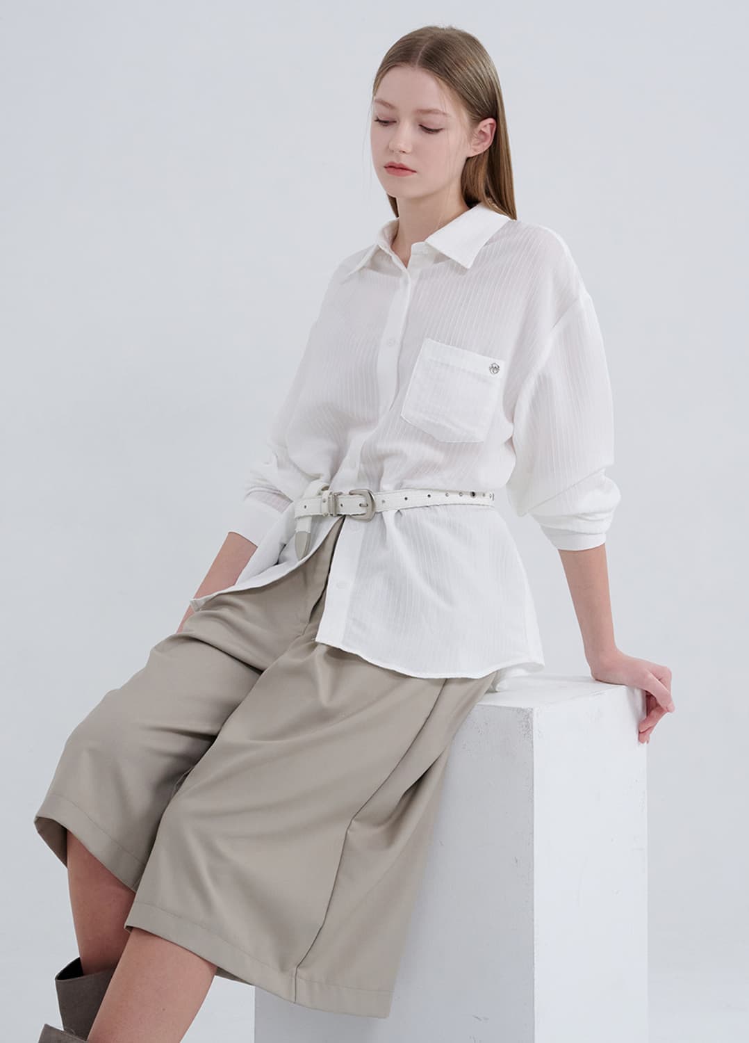 미케네 샐리 스트라이프 셔츠 화이트 1사이즈 상품이미지3