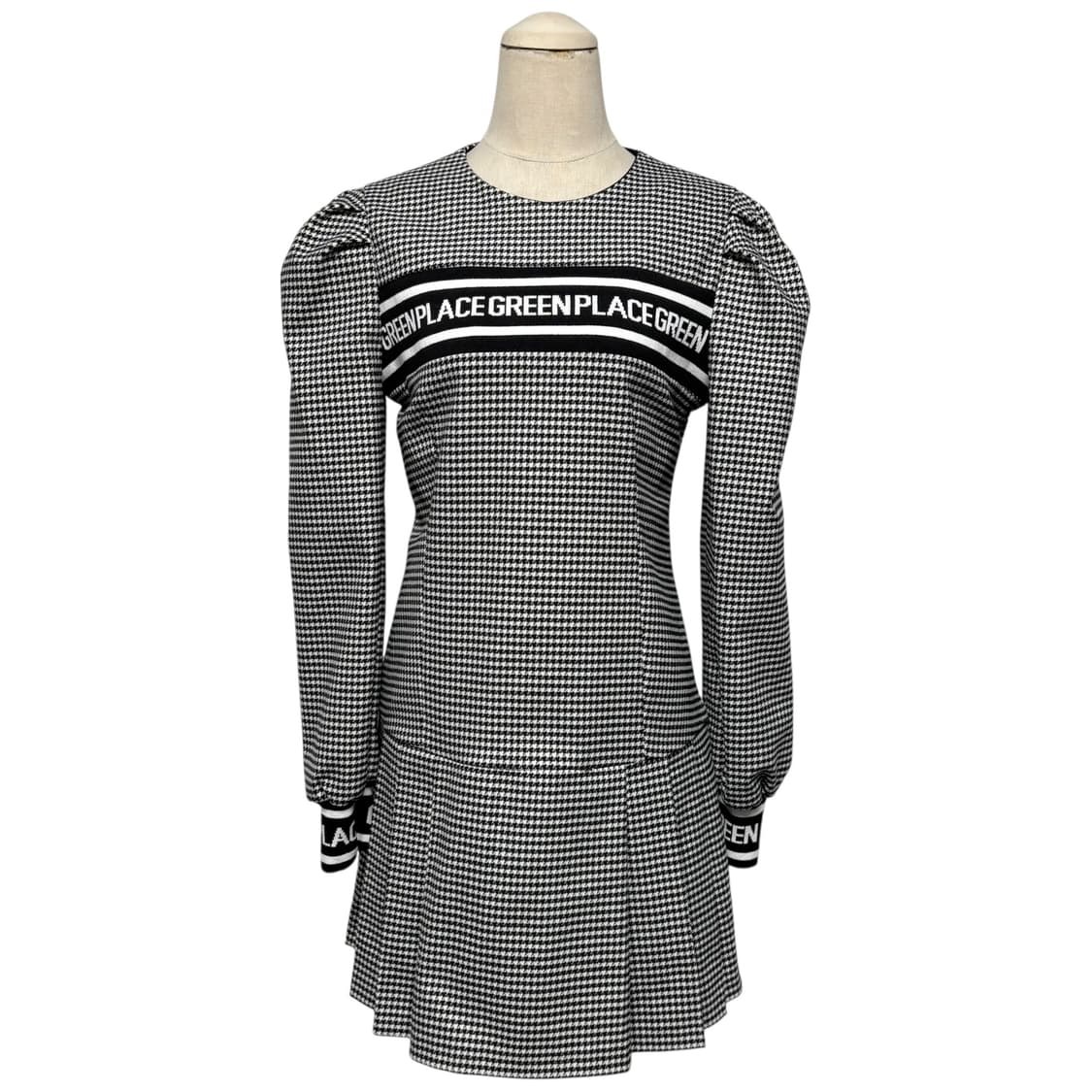 3801 블랙 체크 퍼프 플리츠 미니원피스 상품이미지1