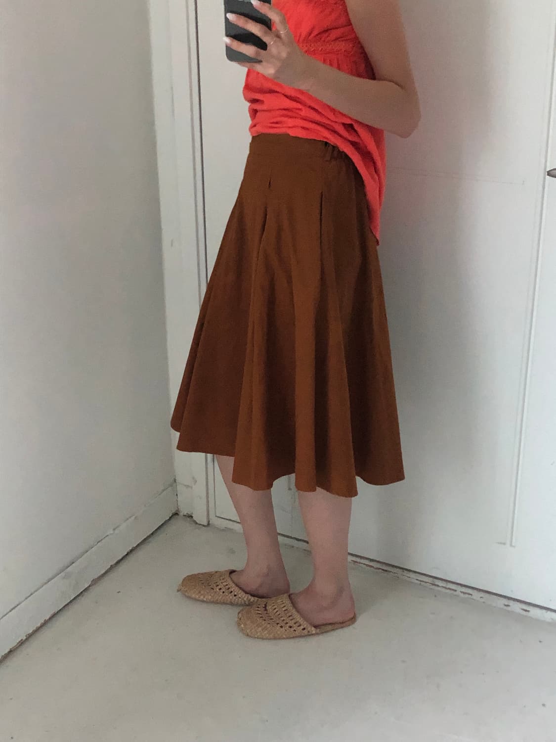일본빈티지 카멜 핀턱 미디스커트 상품이미지2