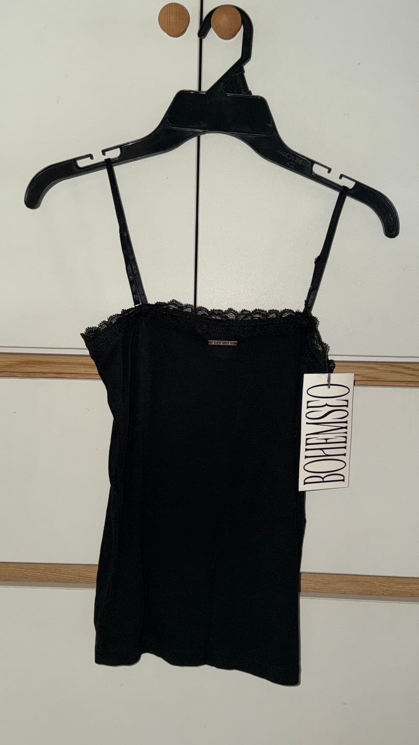 보헴서 블랙 레이스 슬리브리스 끈나시 이너웨어텐셀골지니트슬림검정색홀터넥퀘 상품이미지2