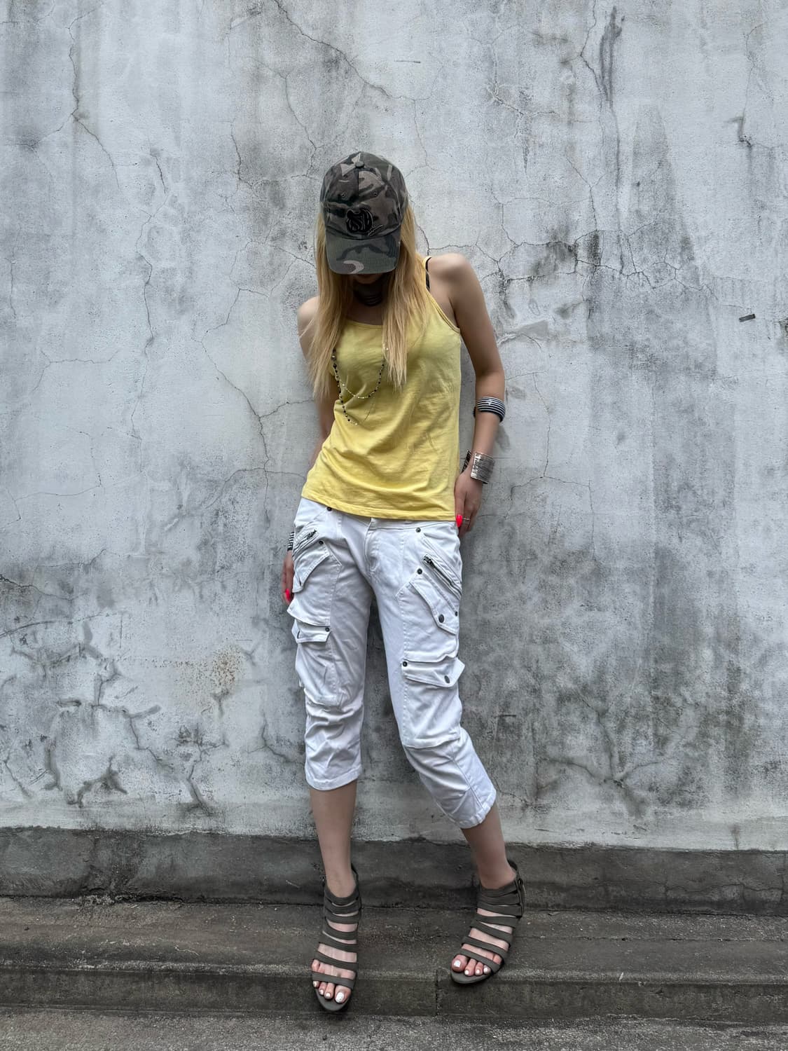 Y2k white zip cargo pants 상품이미지2