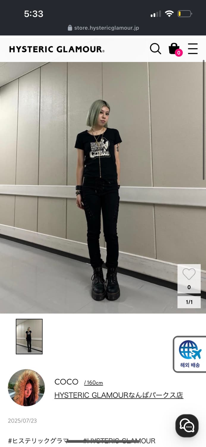 히스테릭 글래머 스모킹걸 치비 티셔츠 블랙 새상품 상품이미지2