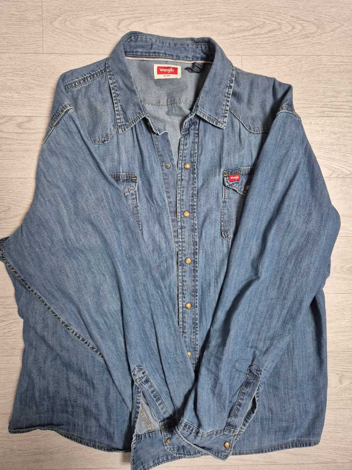 90s 랭글러 웨스턴 셀비지 디테일 데님셔츠 상품이미지1