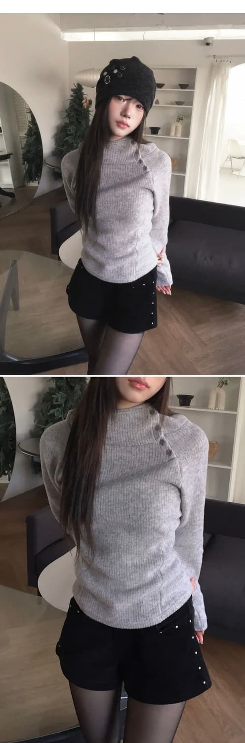 모디무드 후린 기모 하이넥 골지 후드 니트 그레이, 베이지, 차콜 상품이미지2