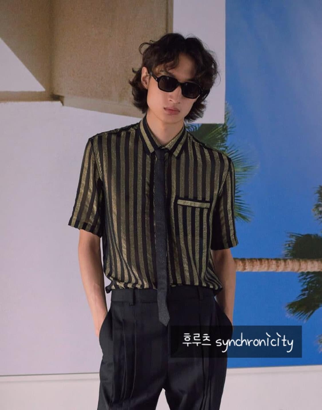 생로랑 라메 스트라이프 실크 폴로 셔츠 39 상품이미지1