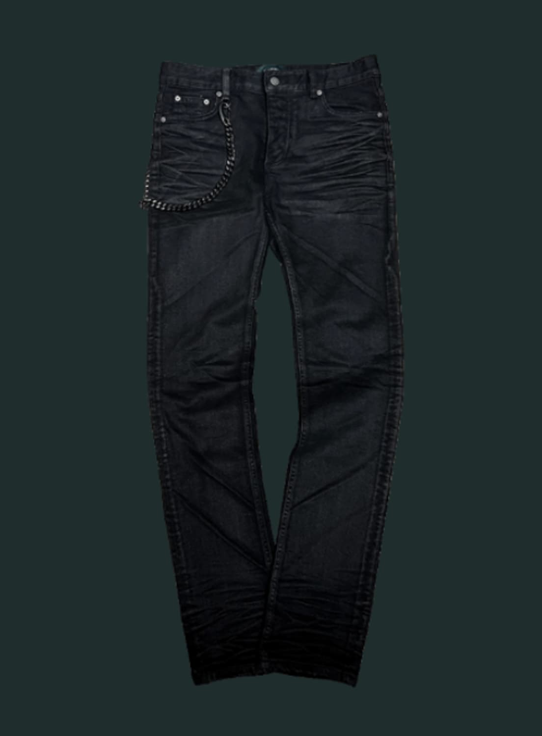 [2] 언더마이카 블랙 볼드 체인 슬림 스트레이드 왁스 진 상품이미지1