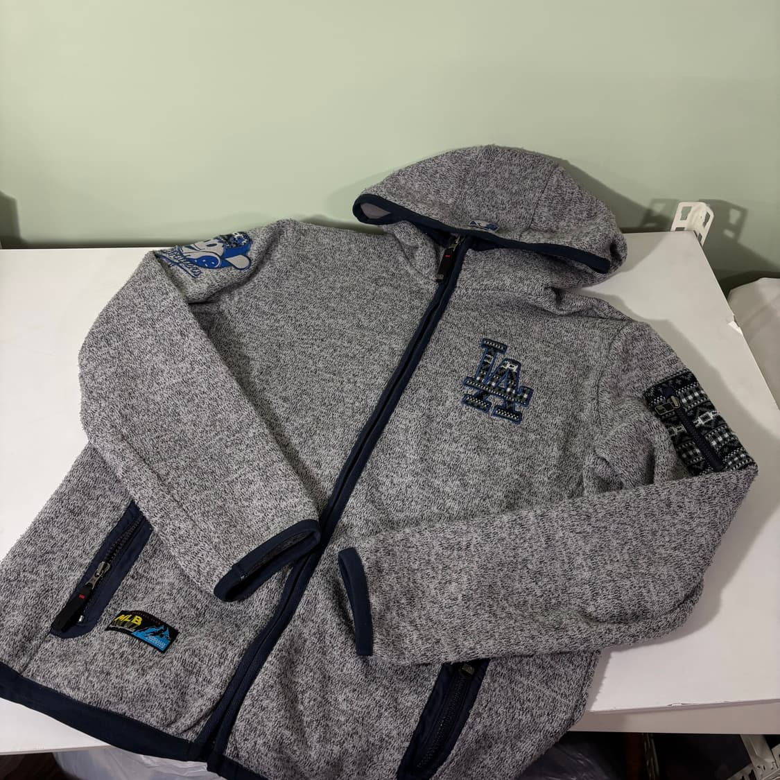 100 MLB 그레이 플리스 후드집업 상품이미지2