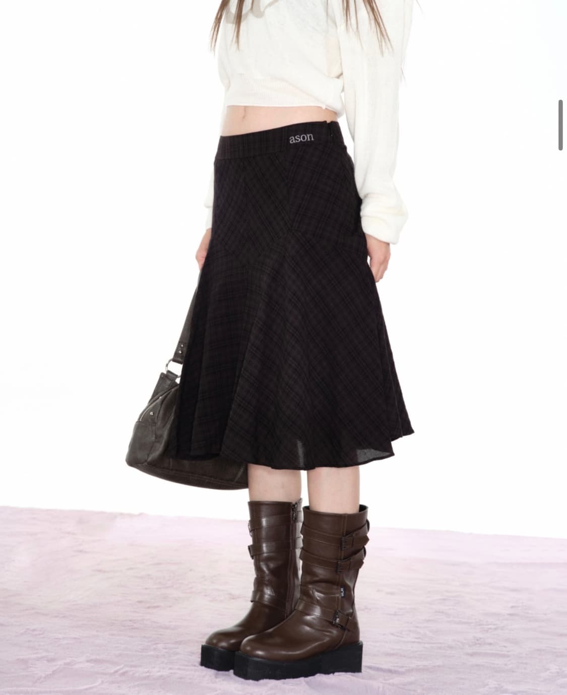 애즈온 london check midi skirt / black 상품이미지1
