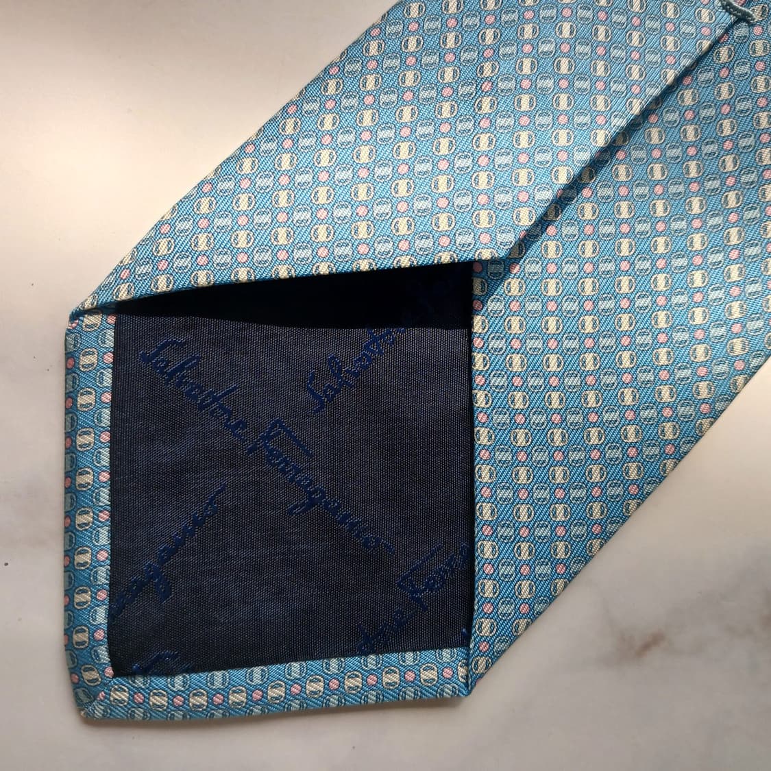 살바토레 페라가모 실크 블루 패턴 넥타이 8cm S~A+등급 E899 상품이미지7