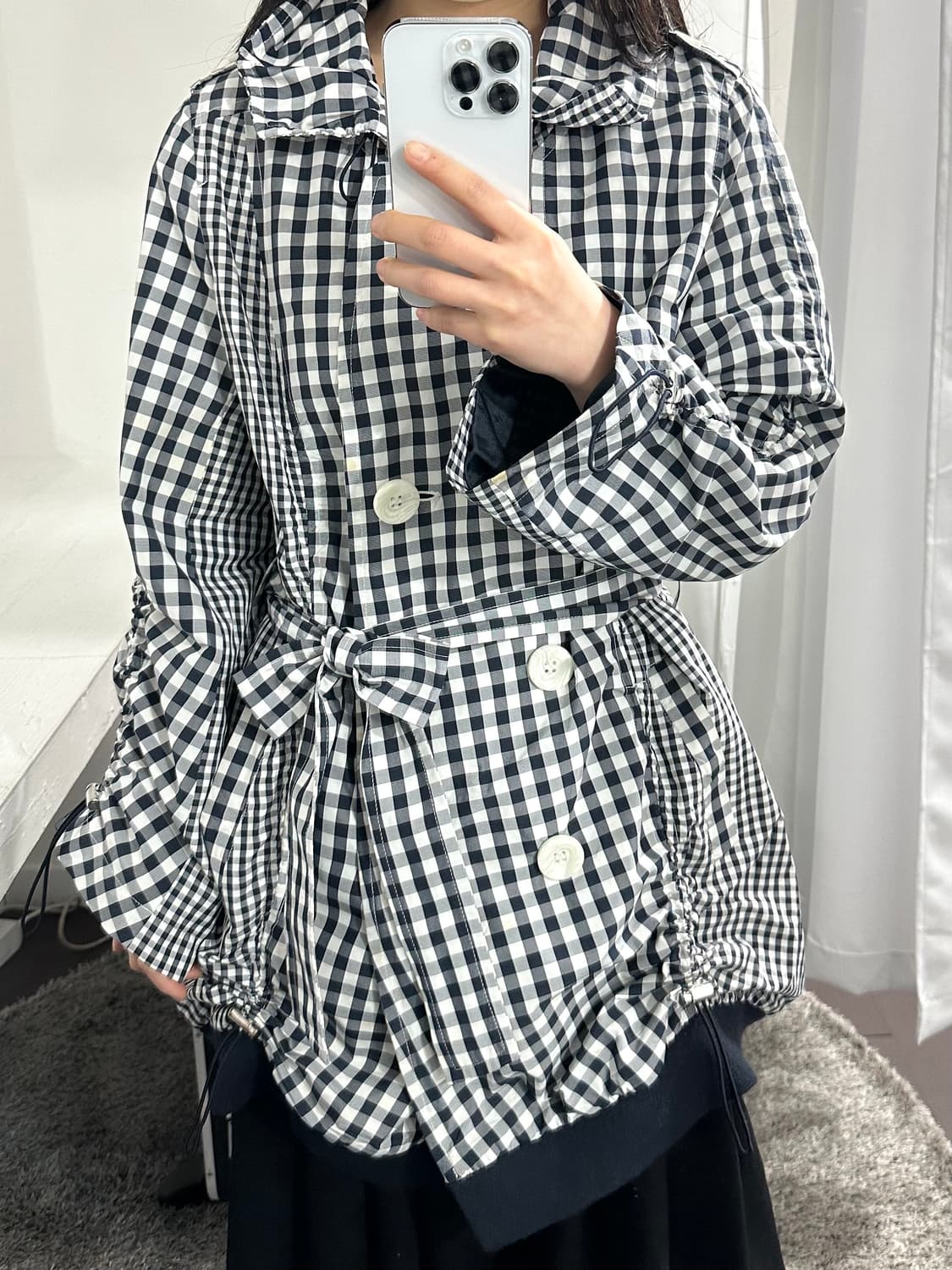 acheter check shirring detail jacket 상품이미지2