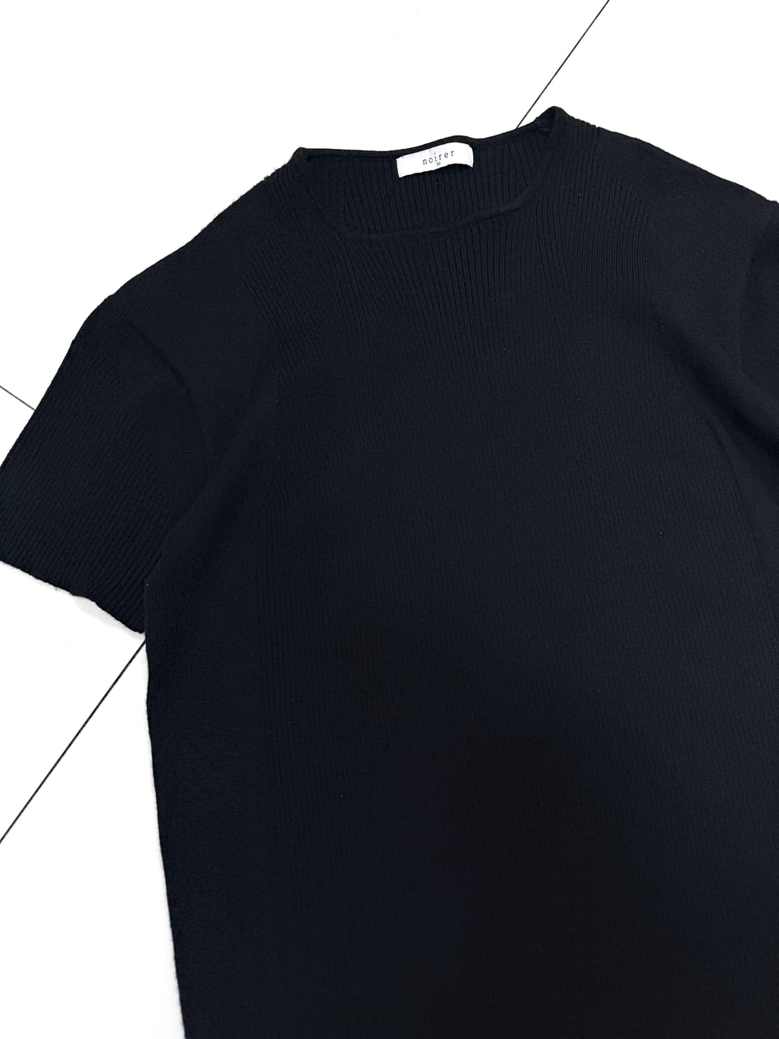 Noirer 노이어 머슬핏 니트 반팔 티셔츠 블랙 상품이미지2
