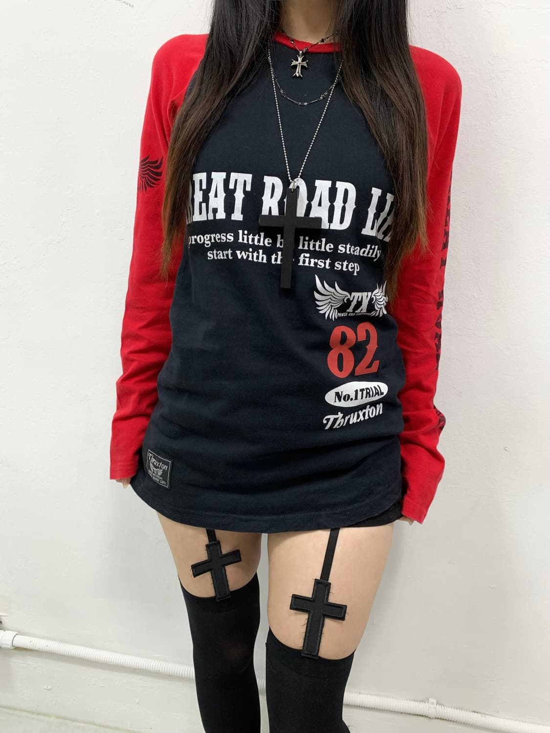 [THRUXTON] 펑크 y2k 날개 배색 롱슬리브 상품이미지2
