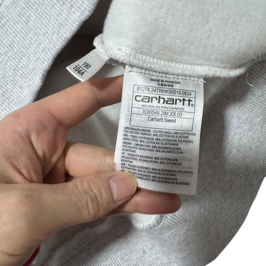 칼하트 WIP 라이트 그레이 빅로고 자수 맨투맨 상품이미지4