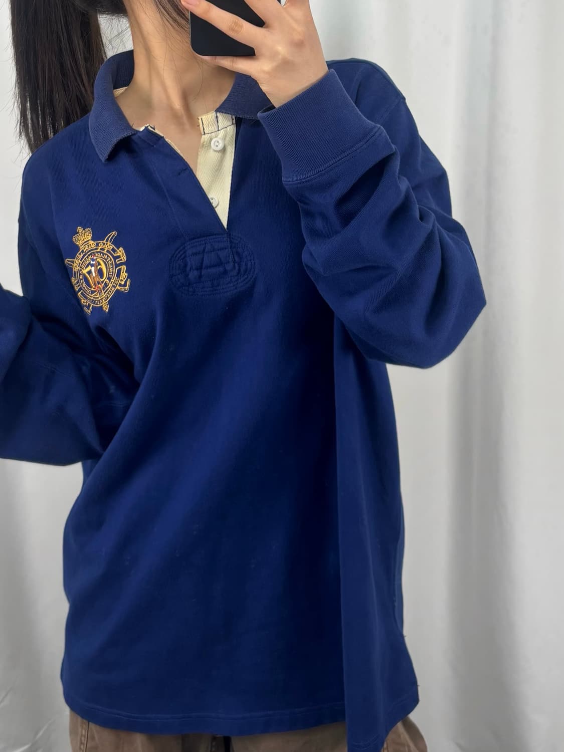 폴로 크레스트 자수 블루 긴팔 카라티 상품이미지3