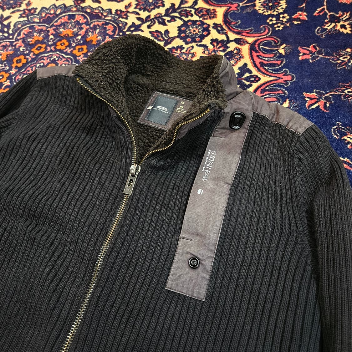 GSTAR RAW Y2K Back Logo 니트 집업 쉐르파 자켓 상품이미지4