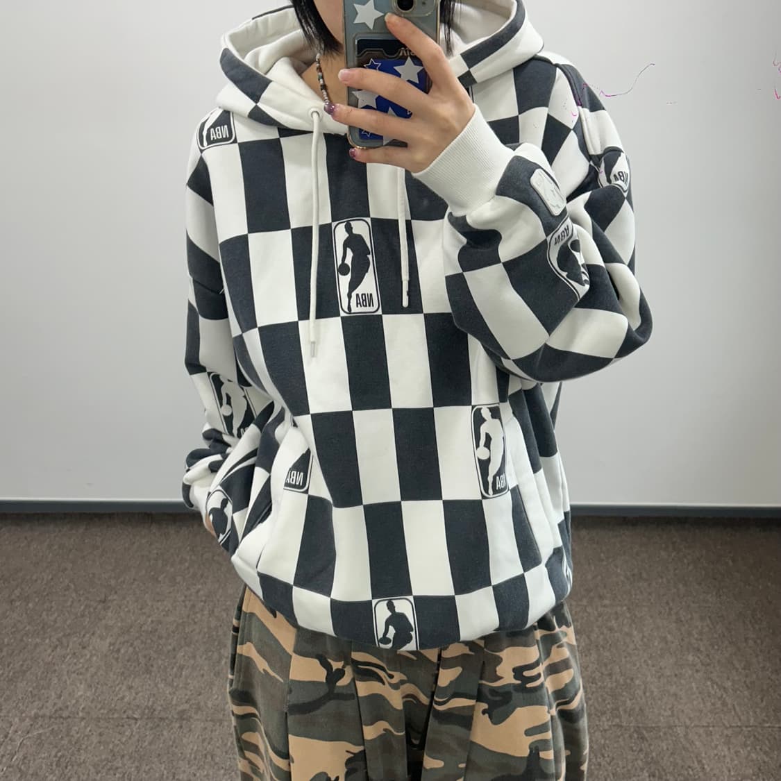 NBA 블랙 화이트 체커보드 후드티 상품이미지1