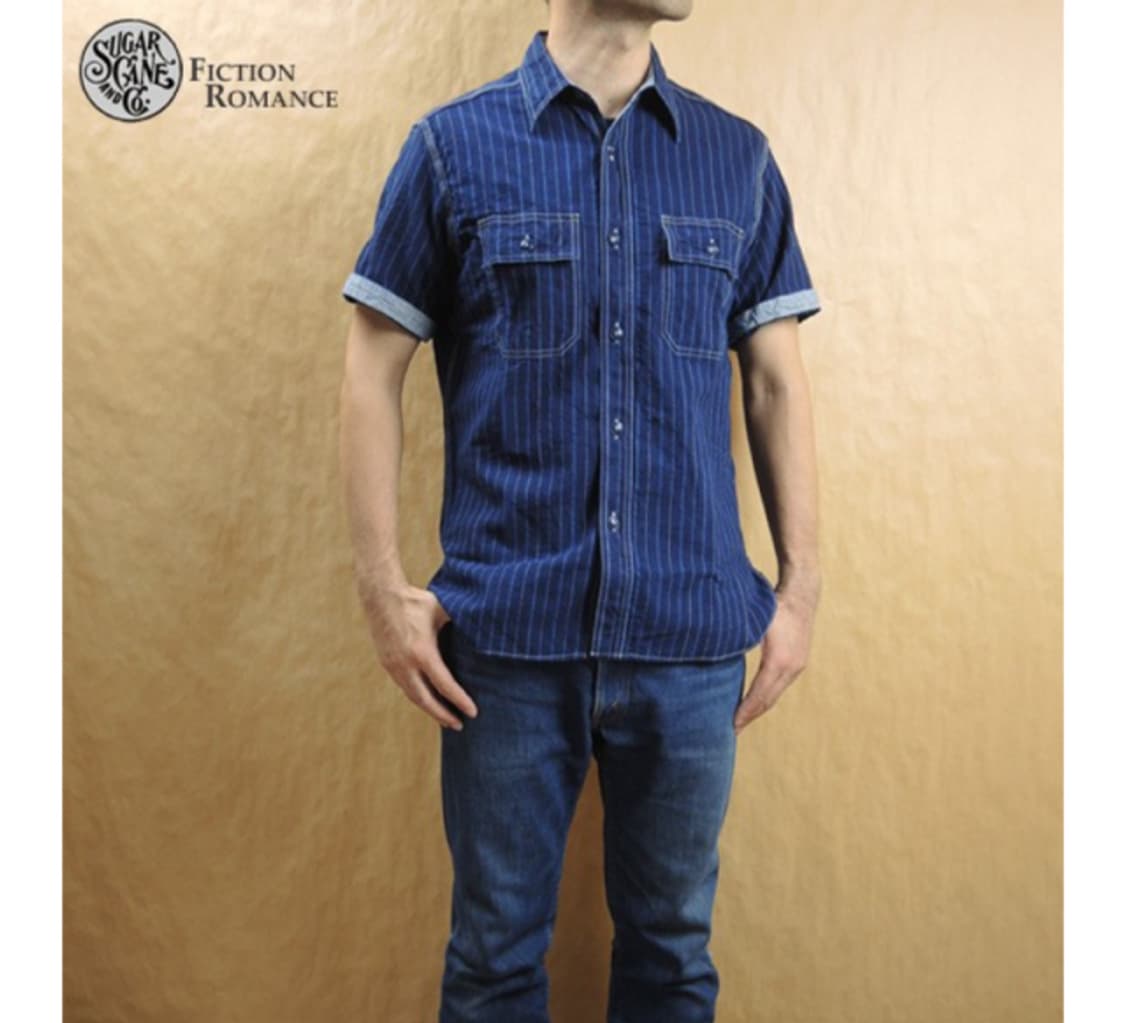 SUGAR CANE 슈가케인 5.2oz 인디고  1/2 워크 셔츠 상품이미지1