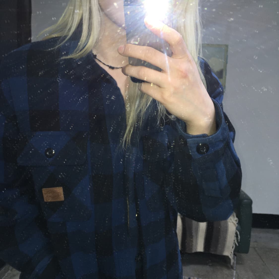 투티/0325 디키즈 체크 패턴 털 자켓 블루 블랙 상품이미지1