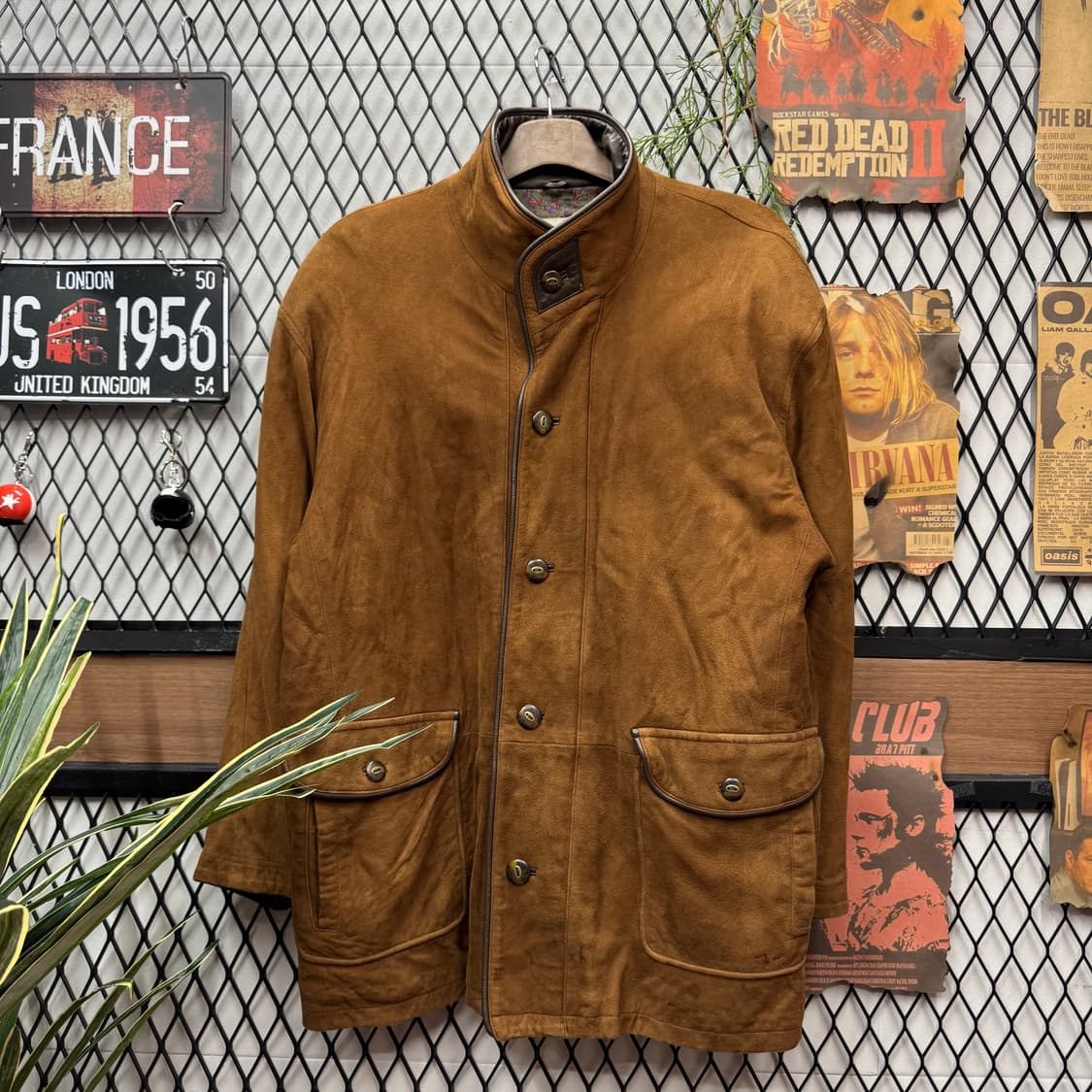 90s JPN VINTAGE 양가죽 스웨이드 미디 코트 브라운 상품이미지1