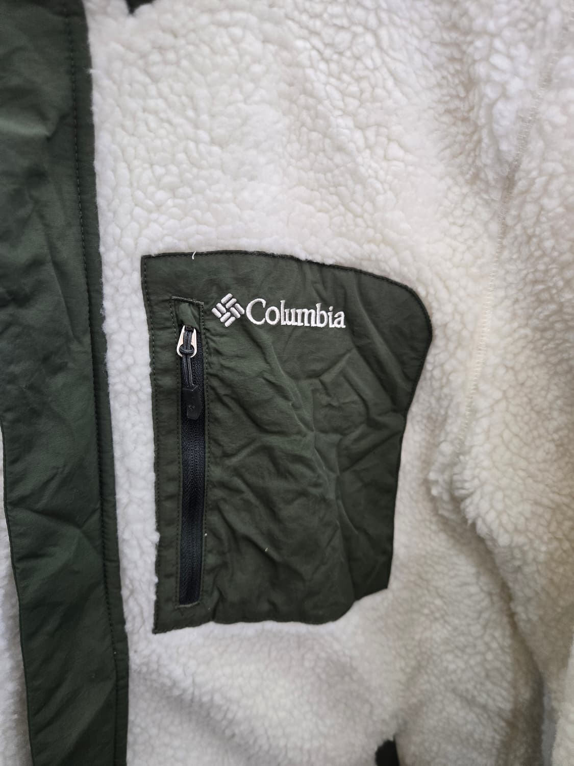 105,XL)) Columbia 컬럼비아 후리스 점퍼! 화이트 & 그린 상품이미지2