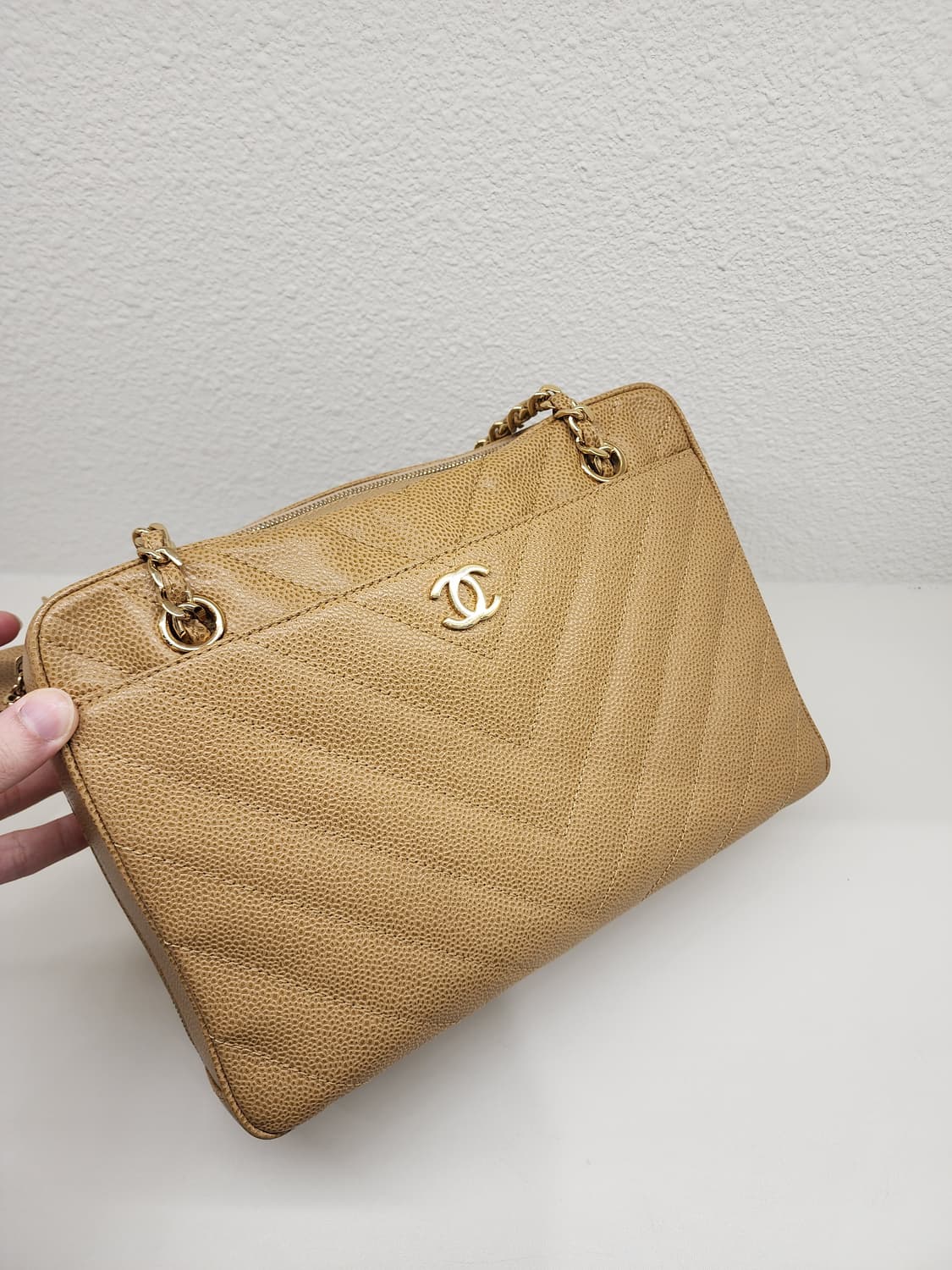 샤넬 빈티지 쉐브론 캐비어 체인 숄더백 베이지 #6 상품이미지4