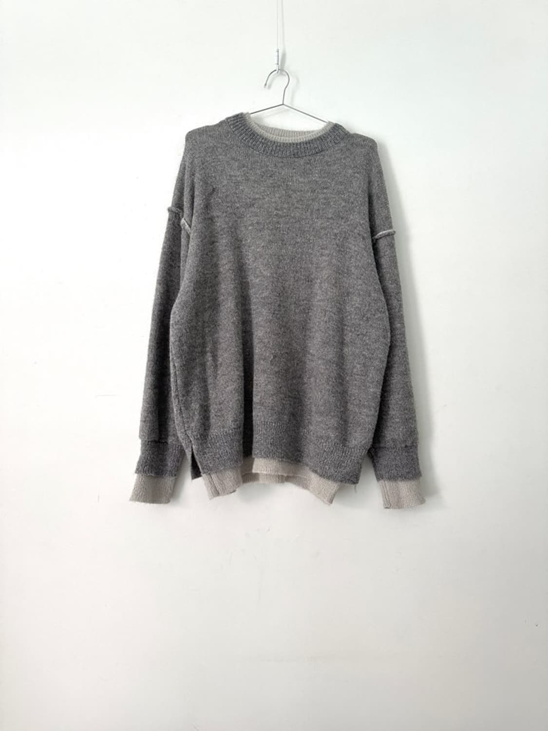 Heavy wool layered trimming knit / grey  상품이미지4