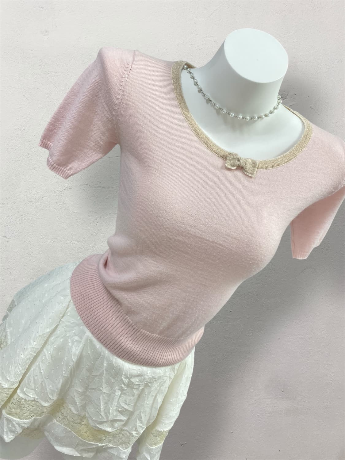 Ribbon Pink Knit Top  상품이미지2