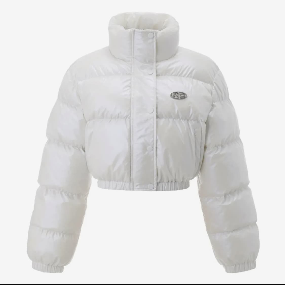 [새제품] 카키포인트 숏패딩 메탈 심볼 글로시 패딩 화이트 상품이미지1