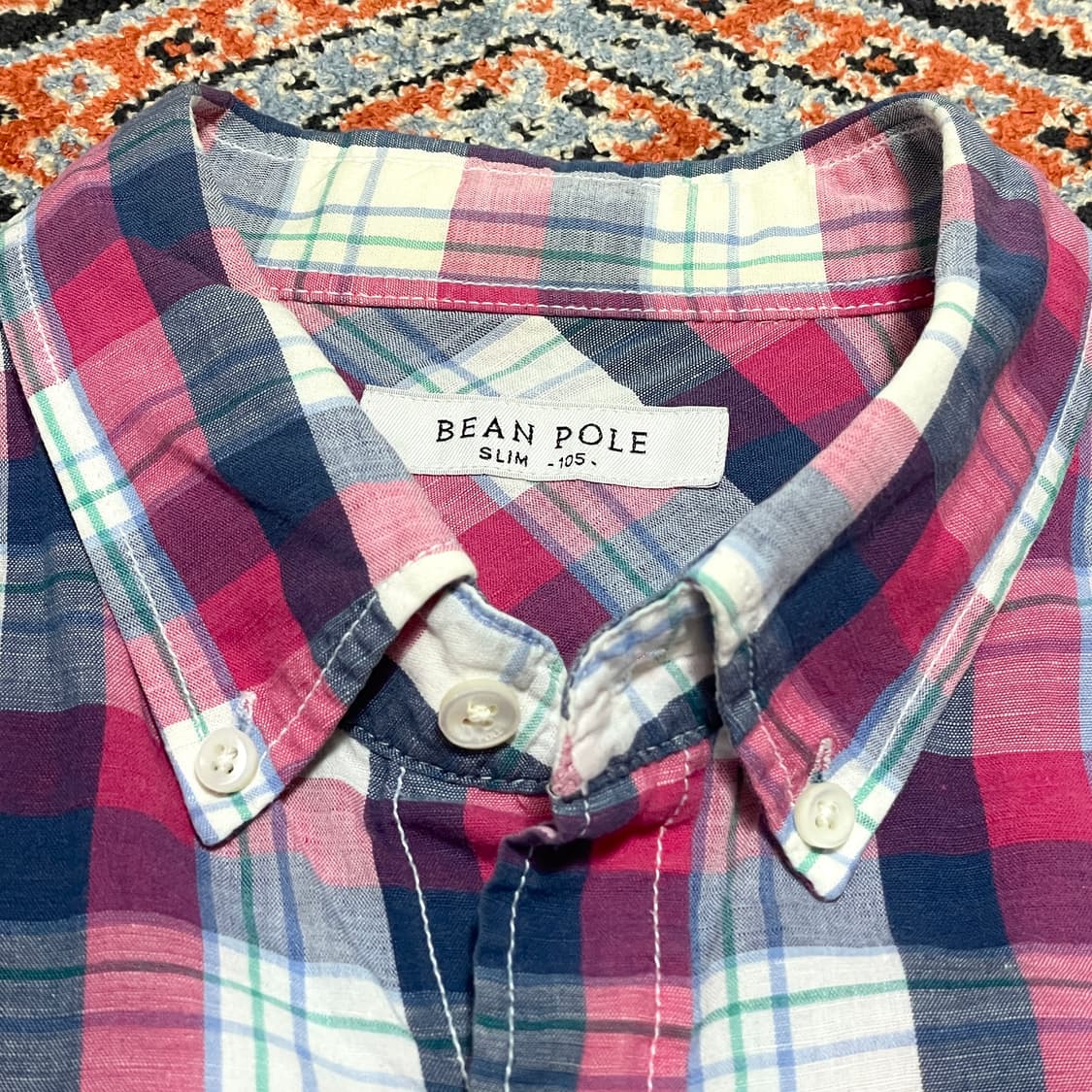 빈폴 레드 블루 타탄체크 얇은코튼 셔츠 남성100 상품이미지4