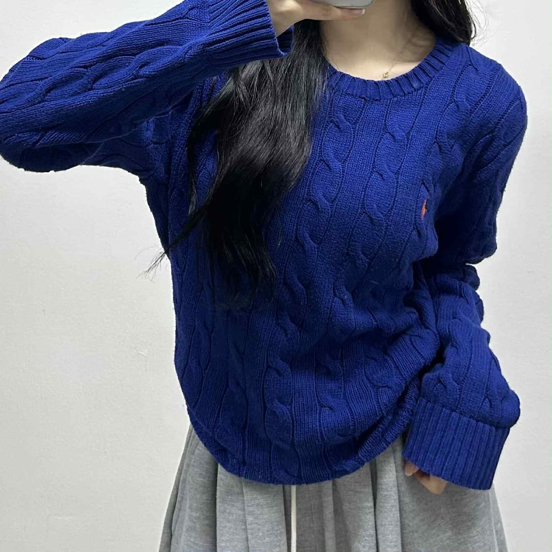 폴로 랄프로렌 딮블루 케이블 크루넥 코튼 니트(M) 상품이미지1