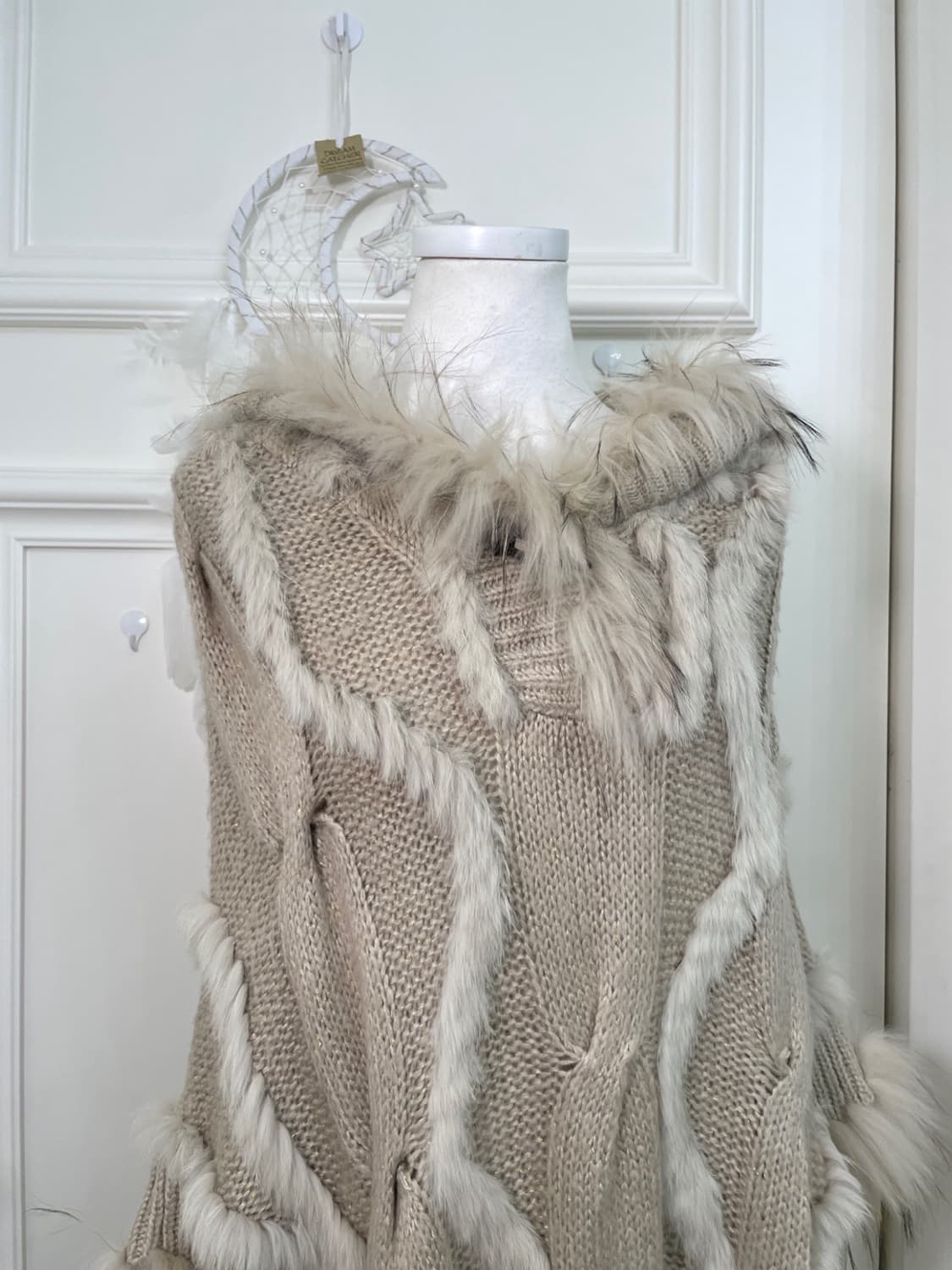 beige rabbit fur hoodie cape 상품이미지5