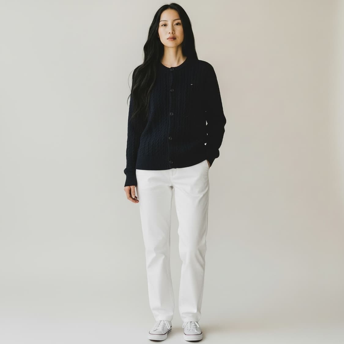 [S] Tommy 타미힐피거 우먼즈 네이비 케이블 니트 가디건 상품이미지3