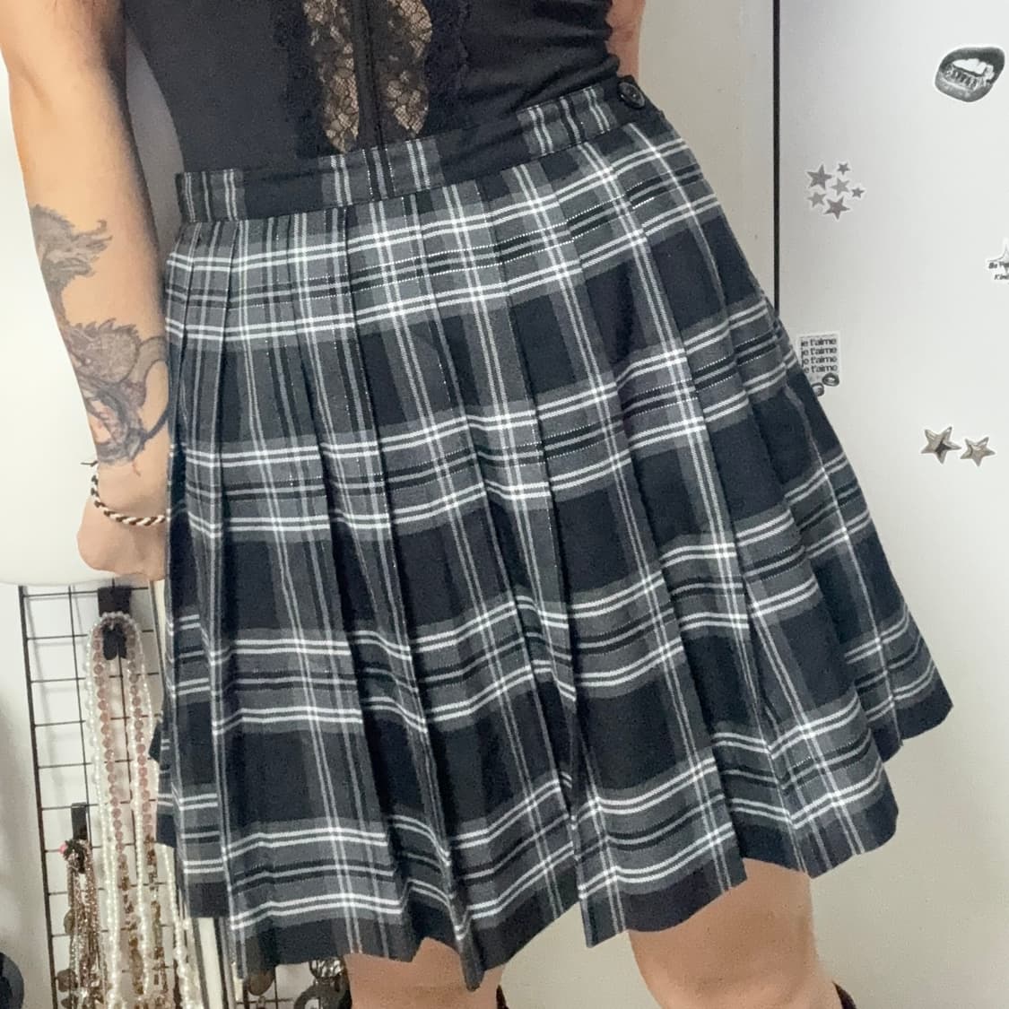 체크 플리츠 미디 스커트  상품이미지3
