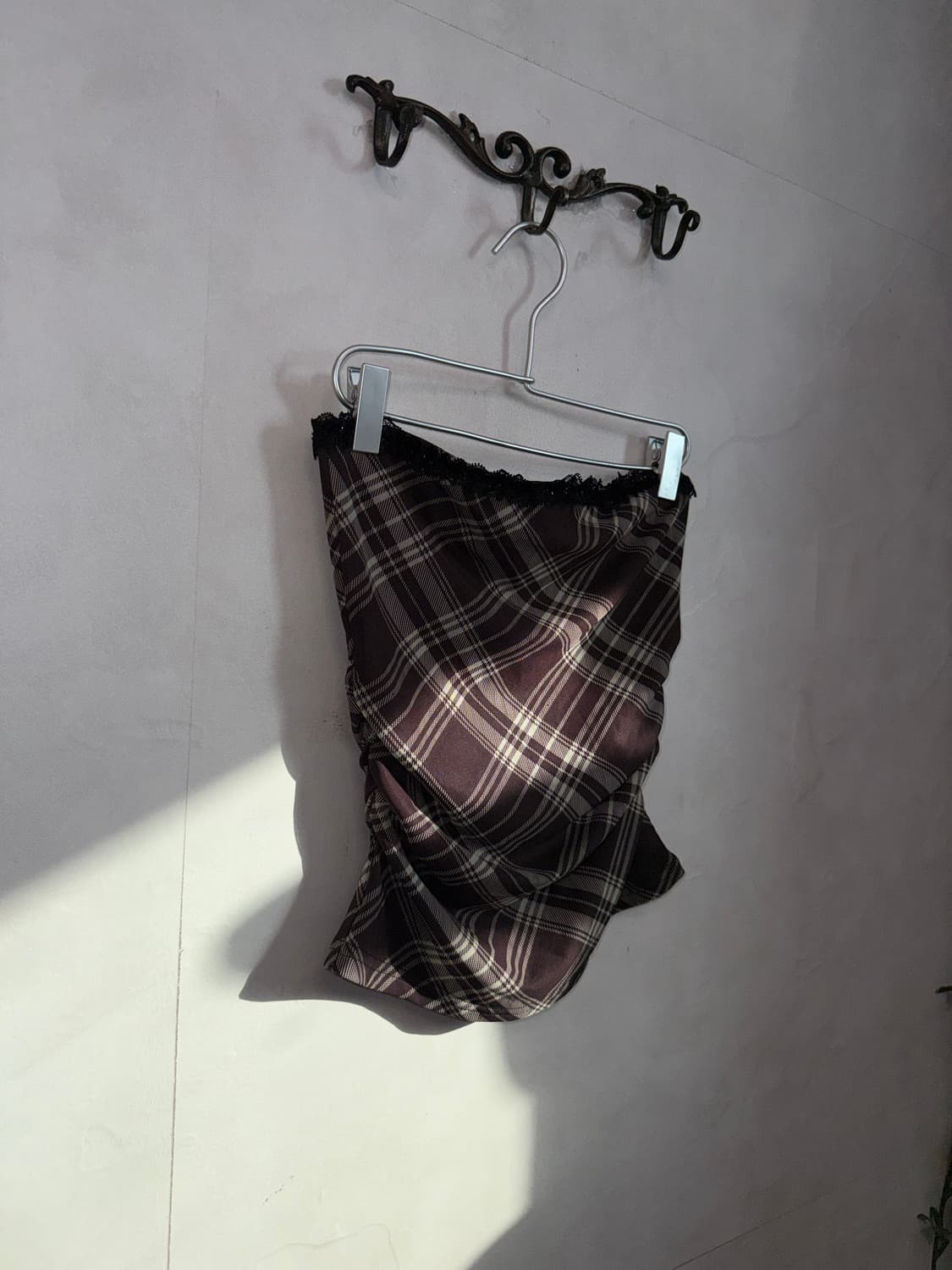 Brown check shirring tube top sleeveless 상품이미지4