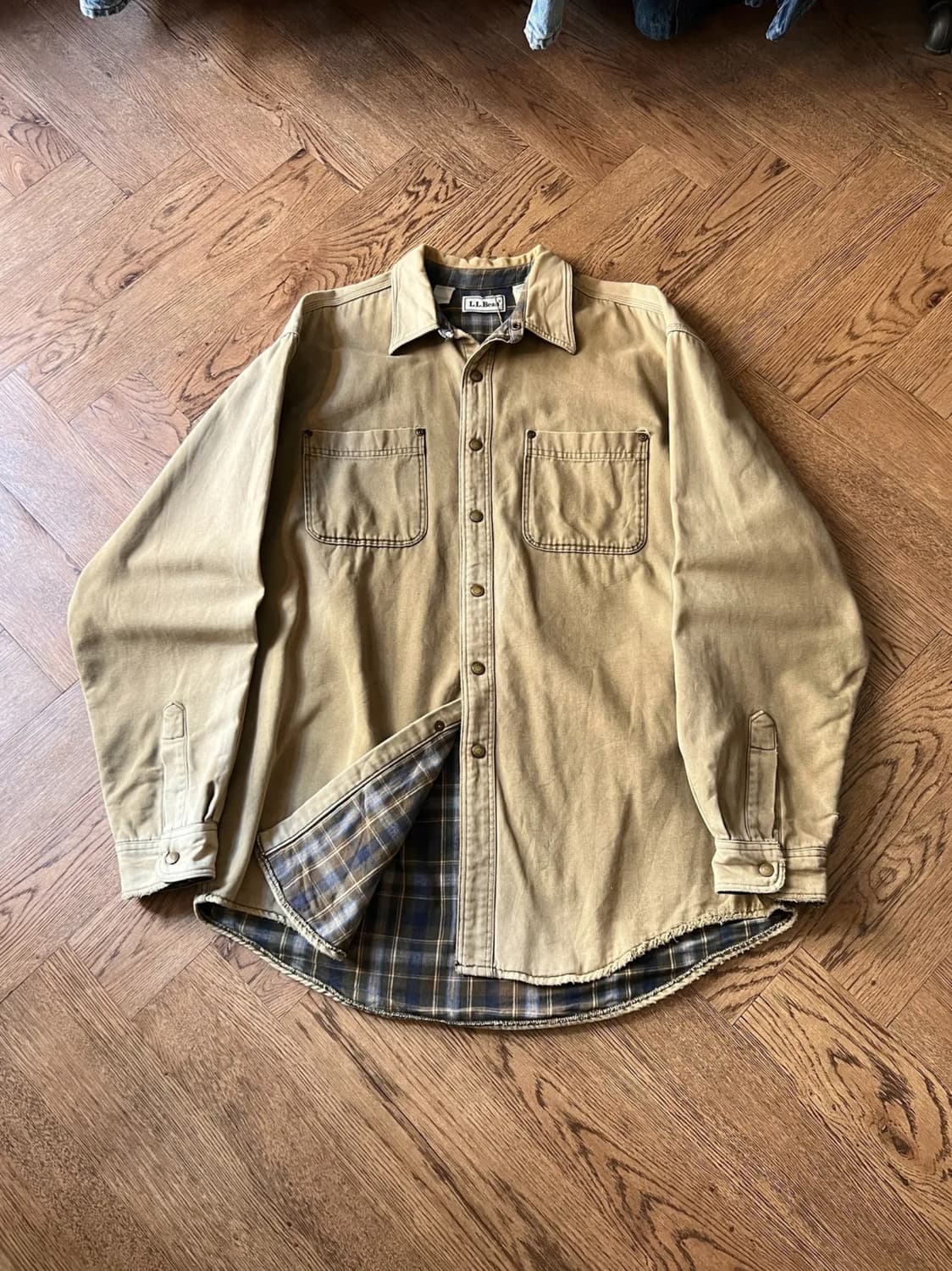 [L]90's 엘엘빈 USA Made 체크라이닝 썬페이딩 캔버스 워크셔츠 상품이미지1