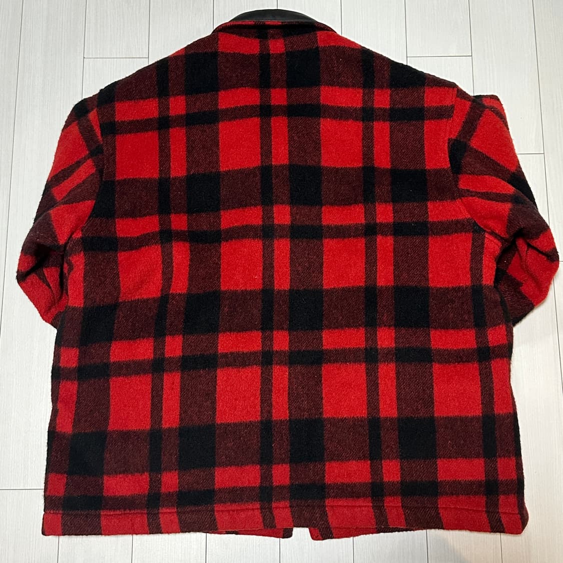 90s 레더 칼라 울 체크 자켓 상품이미지2