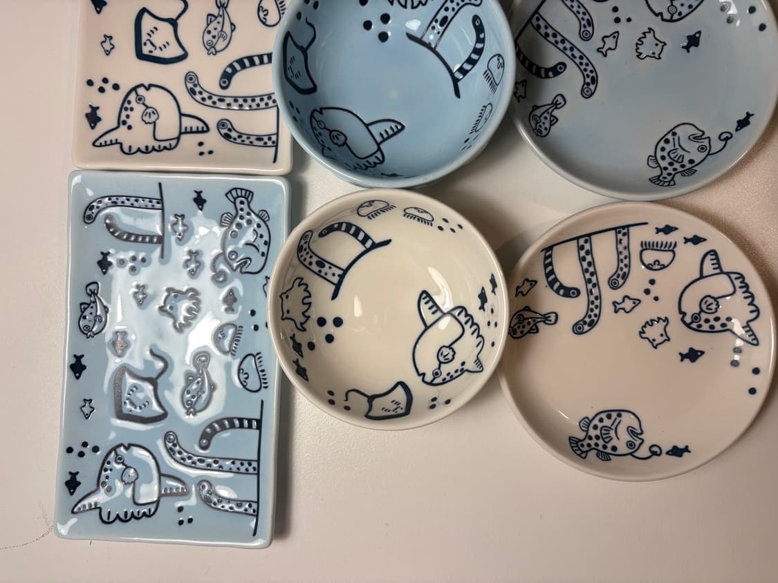 바다 아쿠아리움 그릇 세트 산리오 리락쿠마 키티 인형 산엑스 상품이미지2