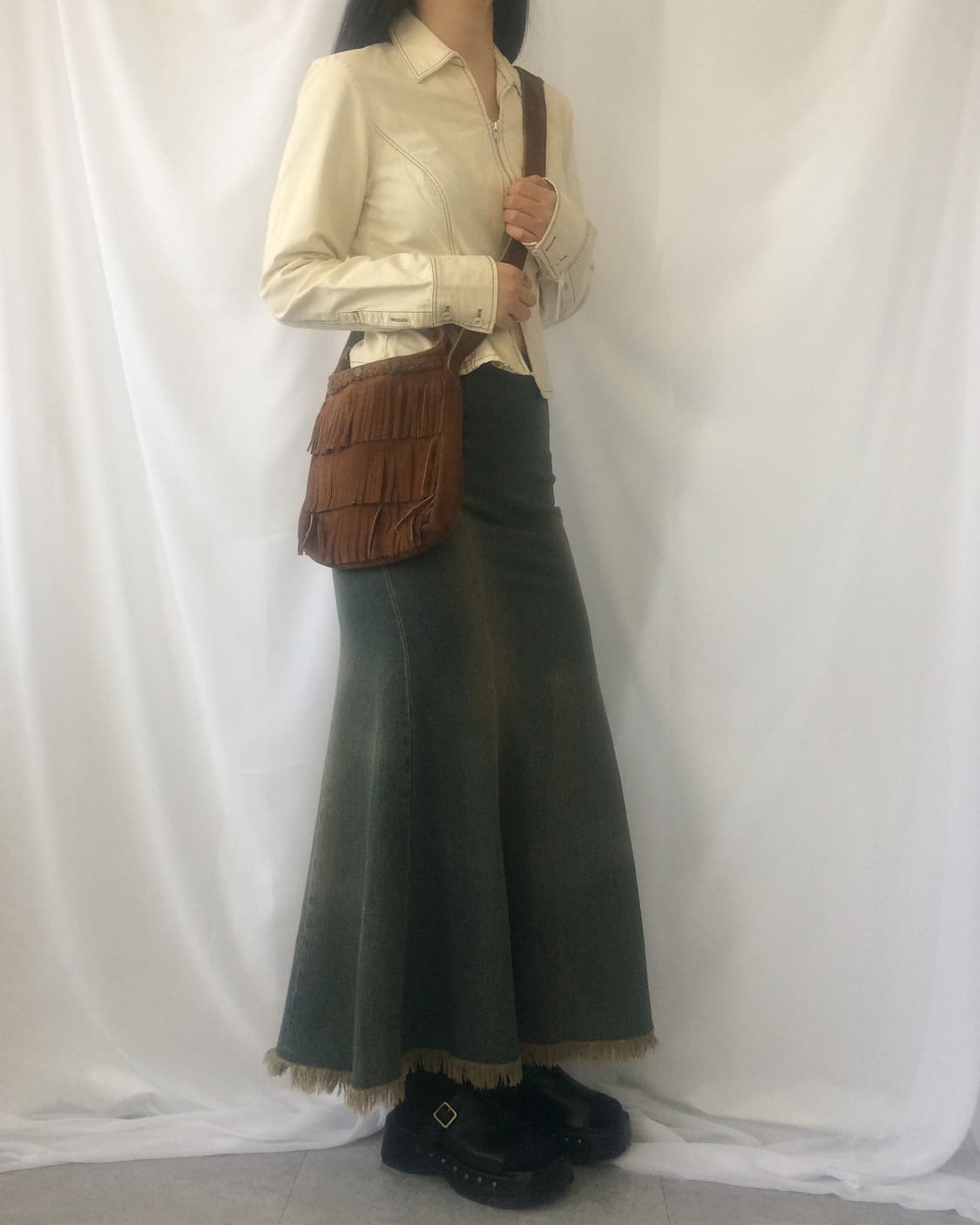 Fringe washing long skirt 상품이미지8