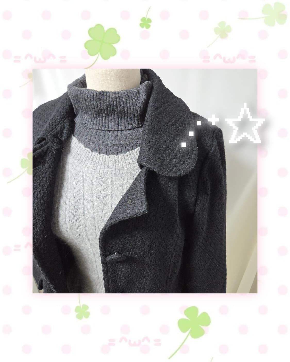 도쿄걸 코디 세트(반팔니트원피스, 차콜 폴라티, 블랙코트, 차콜코트) 상품이미지7