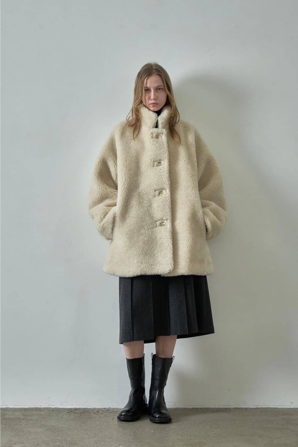 파사드패턴 램스울 퍼 하프 코트 새상품 상품이미지3