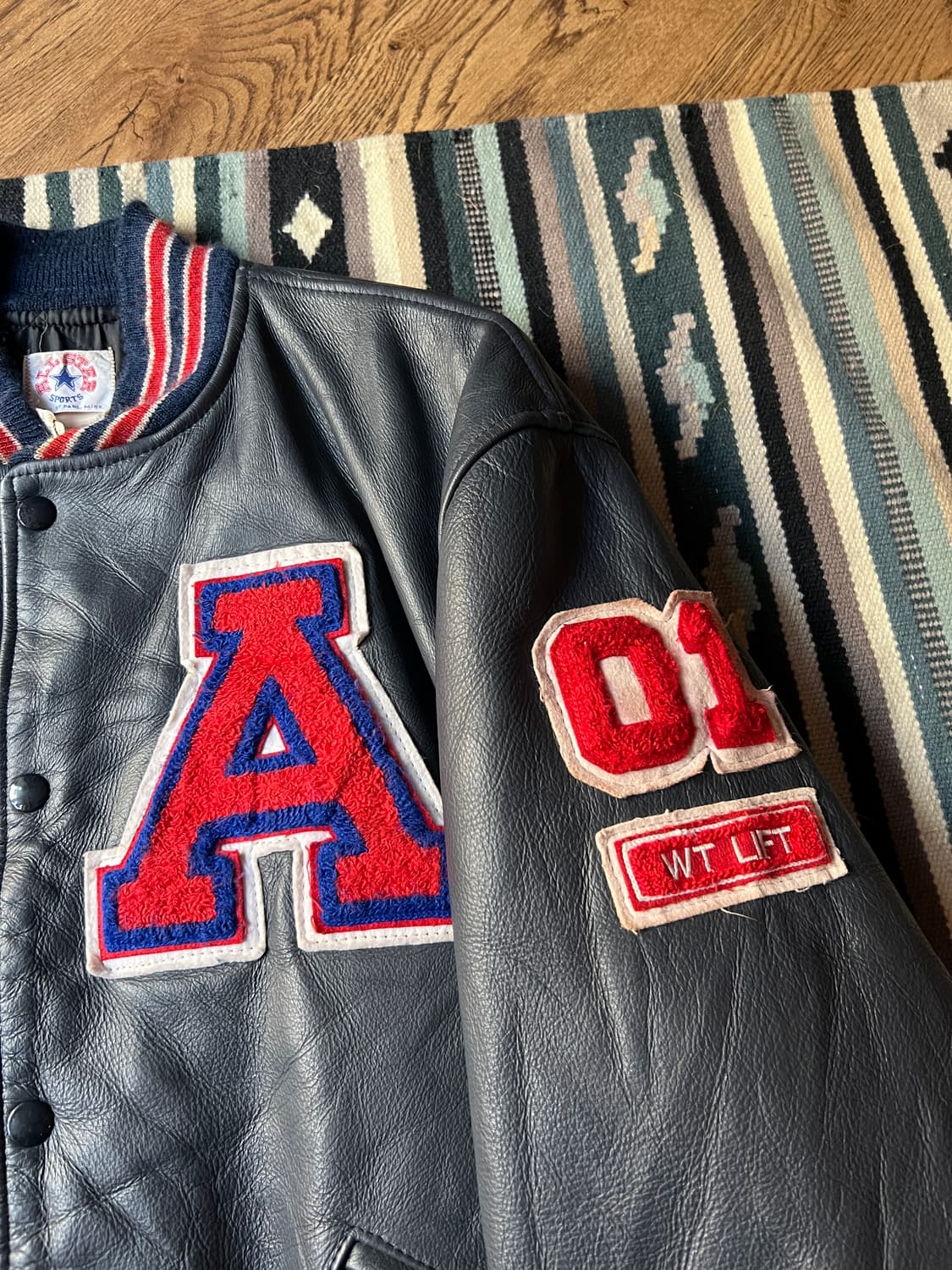 [L]90's Made in USA 올스타 리얼레더 바시티 자켓 상품이미지4