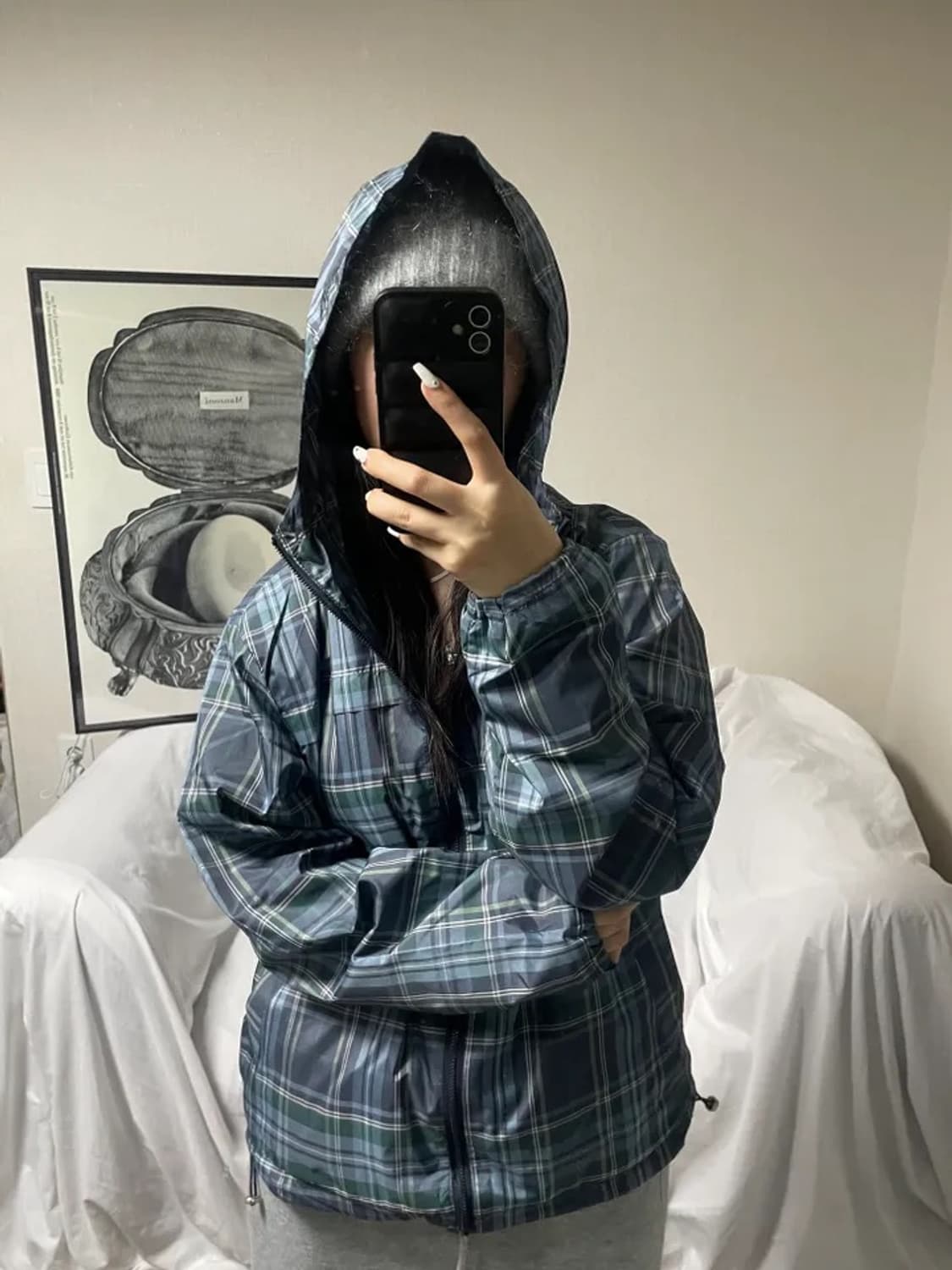 체크 후드 바람막이 점퍼 상품이미지1