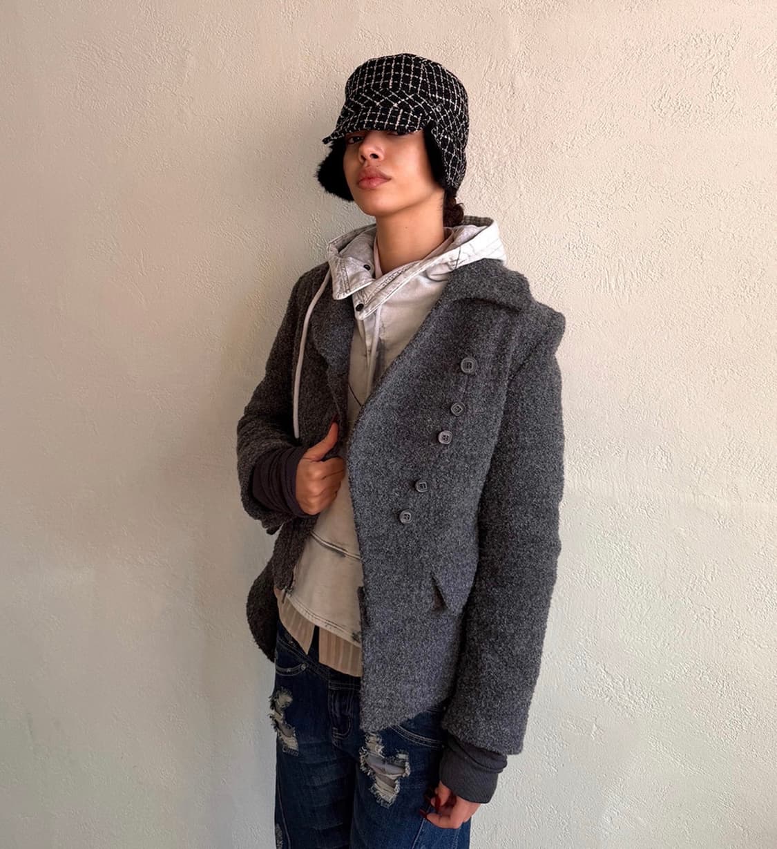 미스치프 트위드 모자 TWEED TRAPPER HAT_BLACK 상품이미지1