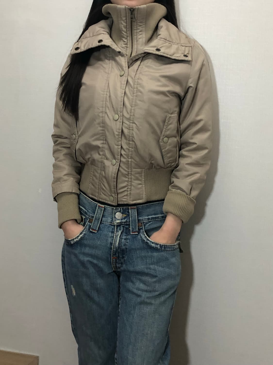 빈티지 베이지 하이넥 점퍼 상품이미지6