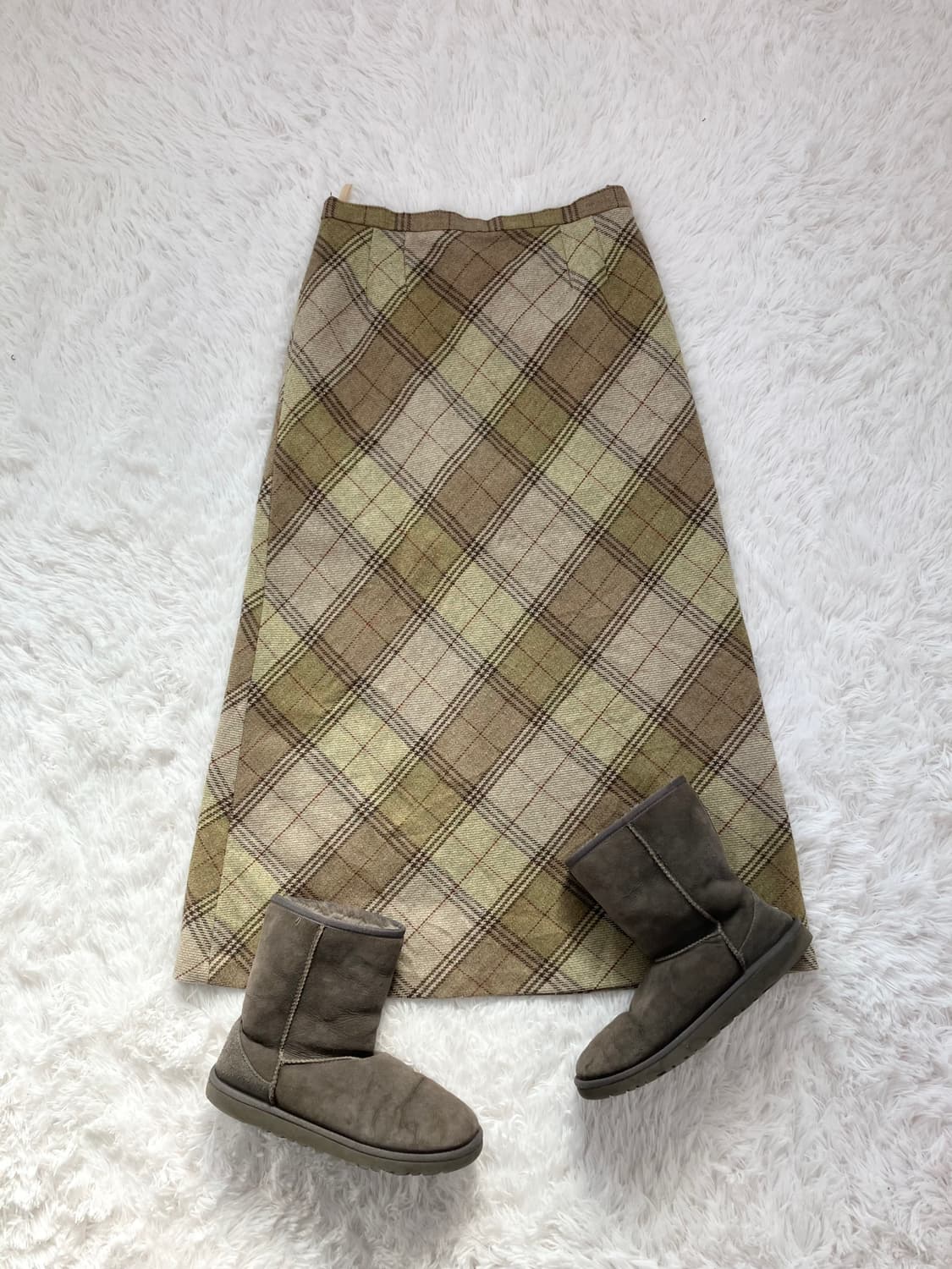 jpn vintage olive khaki check wool skirt 상품이미지1