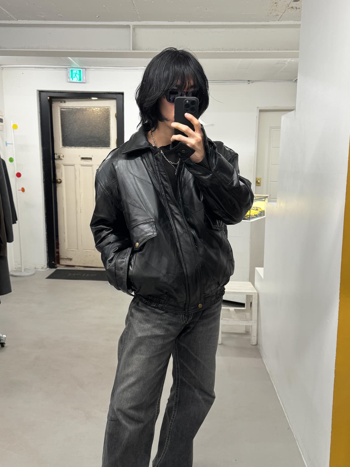 패치워크 레더 블루종 상품이미지2